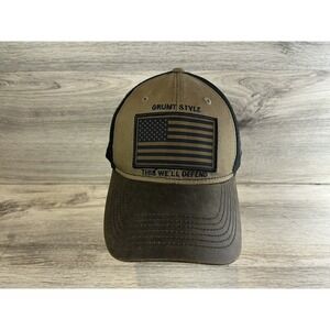 Grunt Style Hat Cap Snapback‎ Black American Flag Patch Veteran Mens Tactical